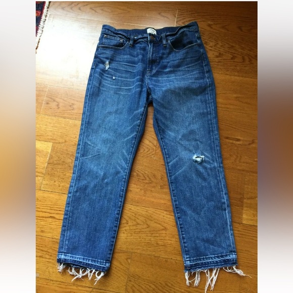 J. Crew Vintage Crop Jeans in Rhodes Medium Wash Frayed Distressed Size 31 - Picture 3 of 11